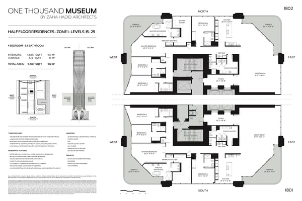 One Thousand Museum — Half Floor Residence Zone 1 Levels 15-25