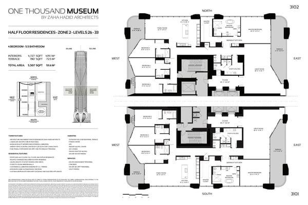 One Thousand Museum — Half Floor Residence Zone 2 Levels 26-33