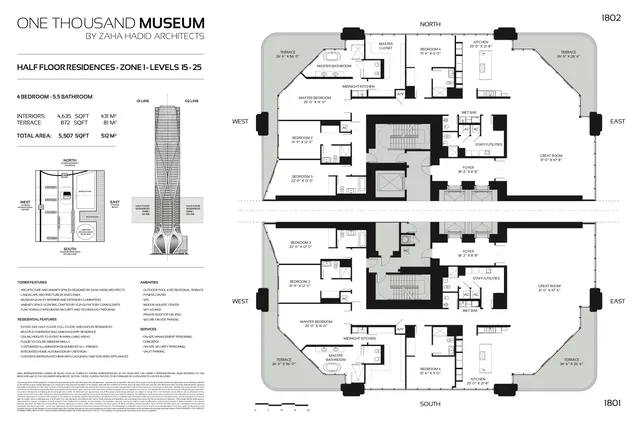 One Thousand Museum — Half Floor Residence Zone 1 Levels 15-25