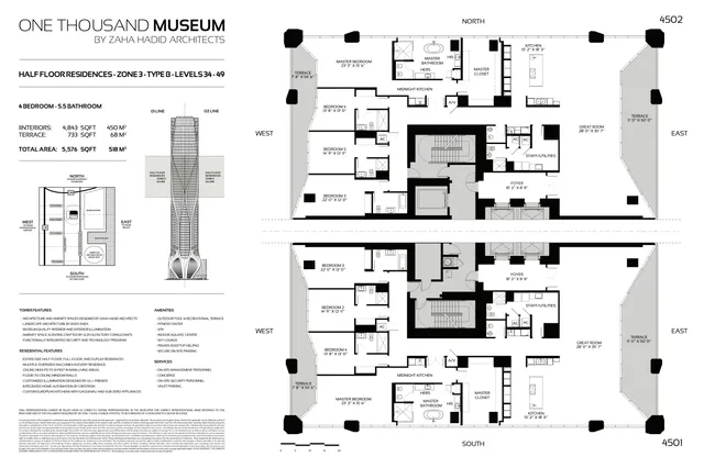 One Thousand Museum — Half Floor residence Zone 3 Type B Levels 34-49