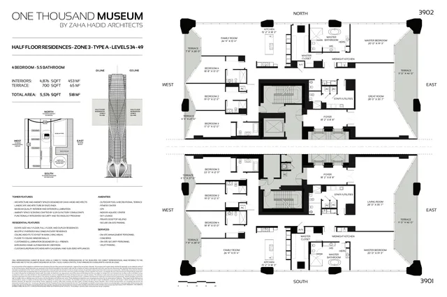 One Thousand Museum — Half Floor Residence Zone 3 Type A Levels 34-49