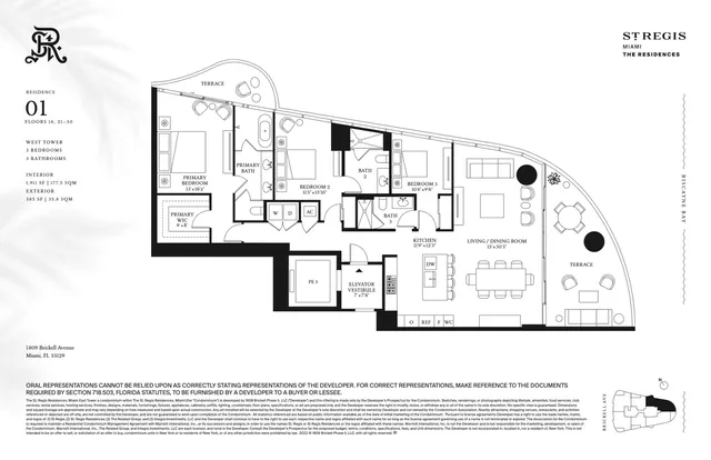 St Regis Residences Miami Brickell — Residence 01 Floors 18, 21-30