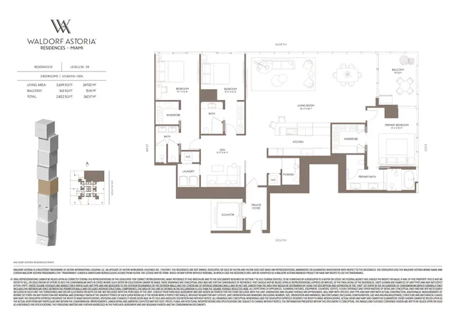 Waldorf Astoria Residences Miami — Residence 01 Levels 50-59